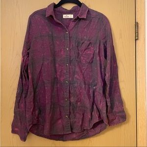 Hollister Distressed Button-Up Purple Flannel